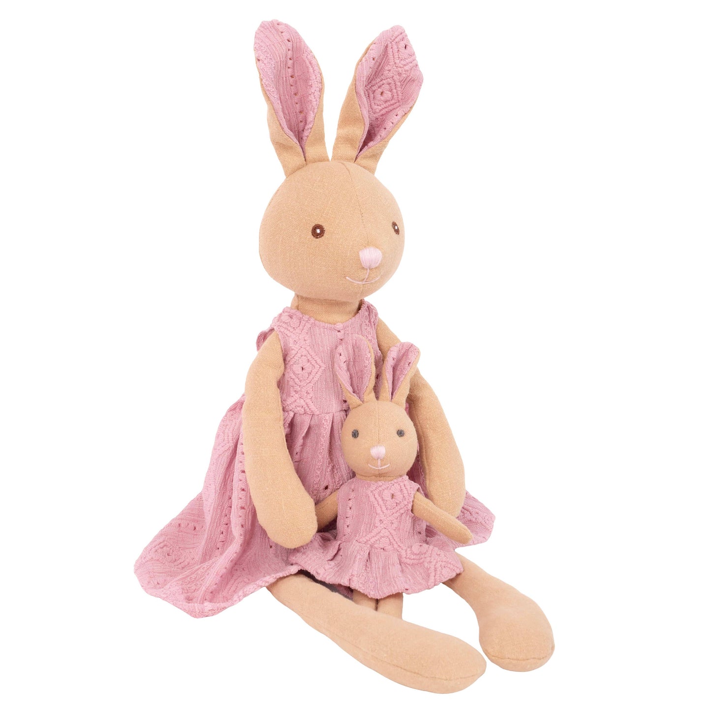 Mom and Baby Rabbit Linen Dolls