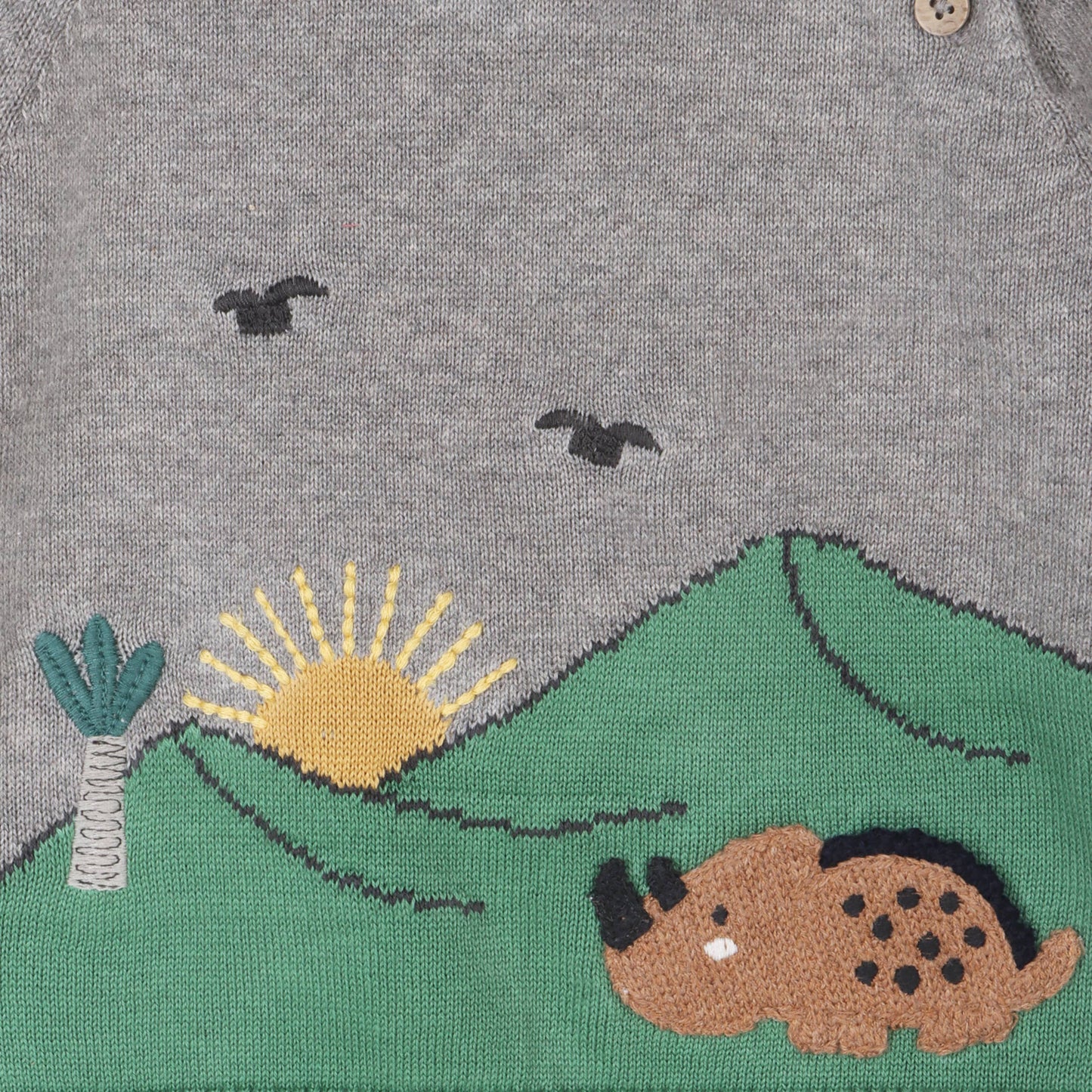 Dinosaur Jacquard Knit Raglan Baby Sweater (Organic Cotton): Heather Grey / 18-24M