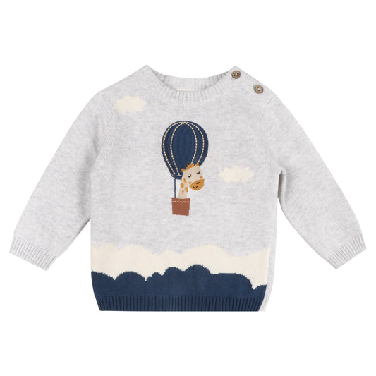 Hot Air Balloon Baby Knit Pullover & Pants Set (Organic): Pearl Grey Heather