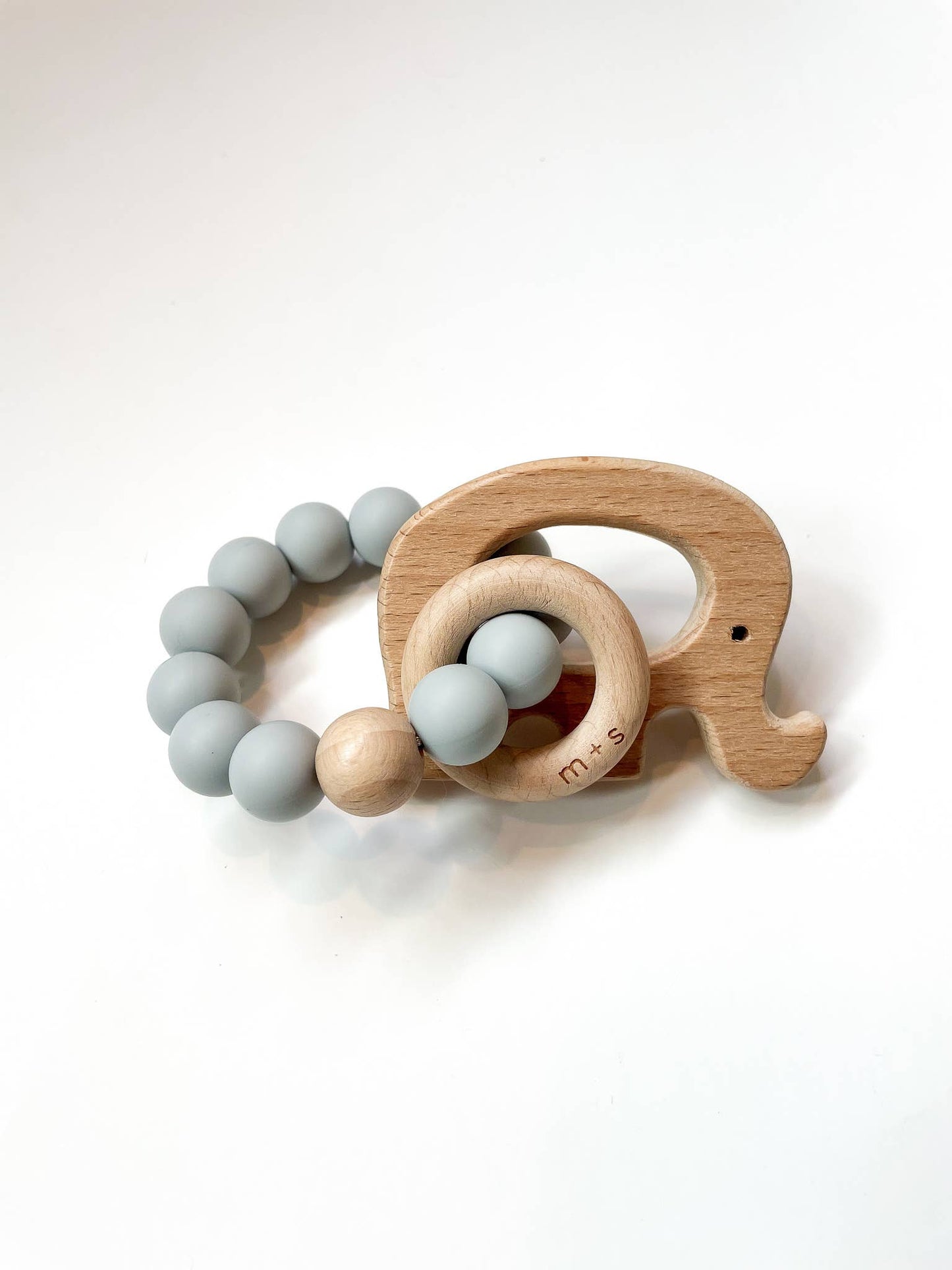 Elephant Teether- Silicone and Beech Wood: Peach