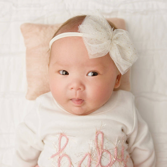 Ivory/Gold Glinda Bow Nylon Headband: Cream