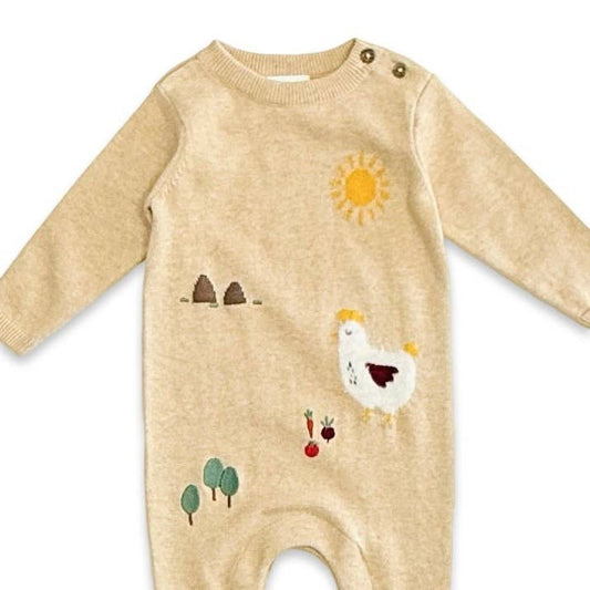 Chicken Farm Jacquard Knit Baby Jumpsuit (Organic Cotton): Oat Heather