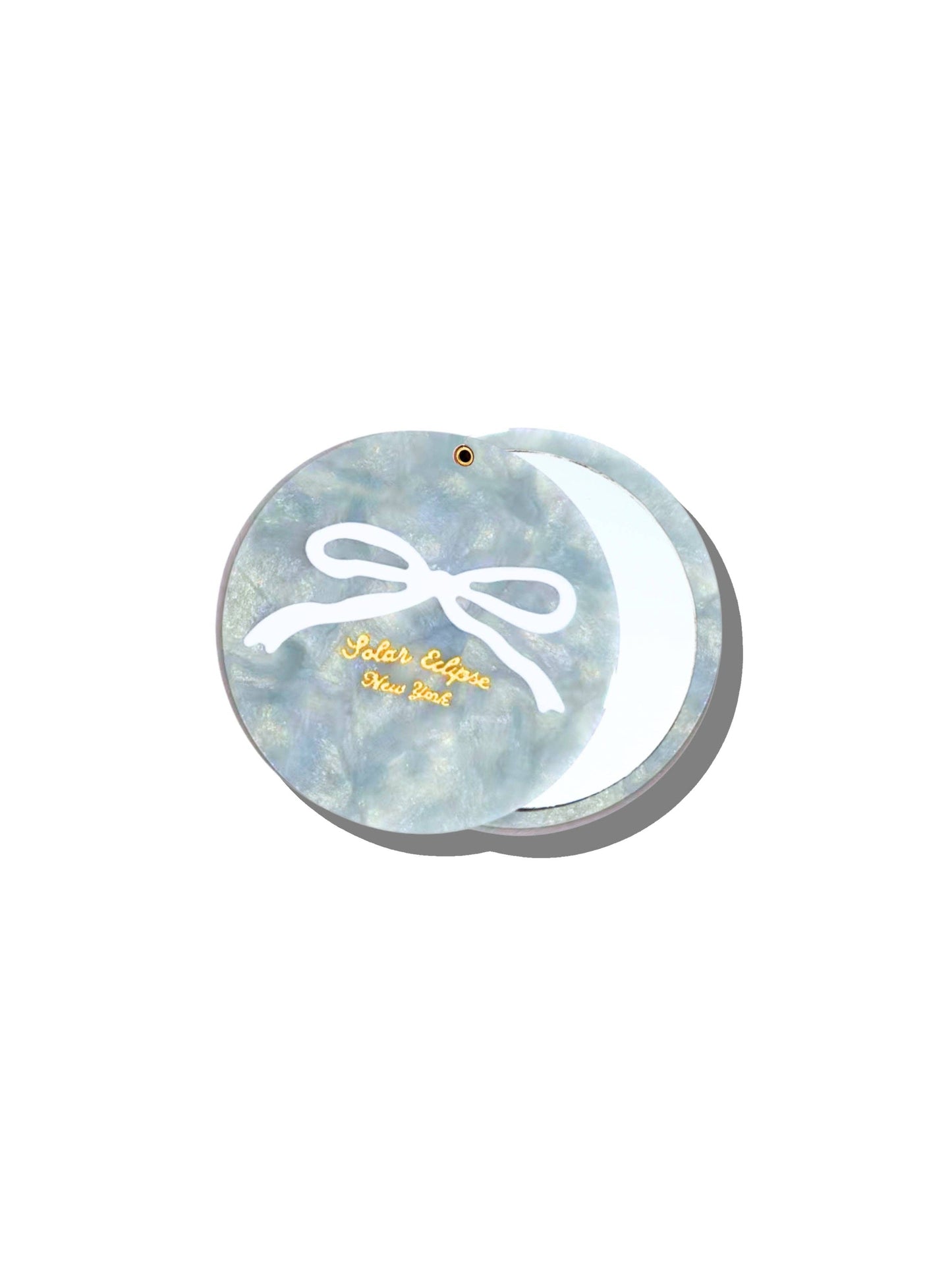 Hand-painted Baby Blue Bow Compact Mirror | Eco-Friendly