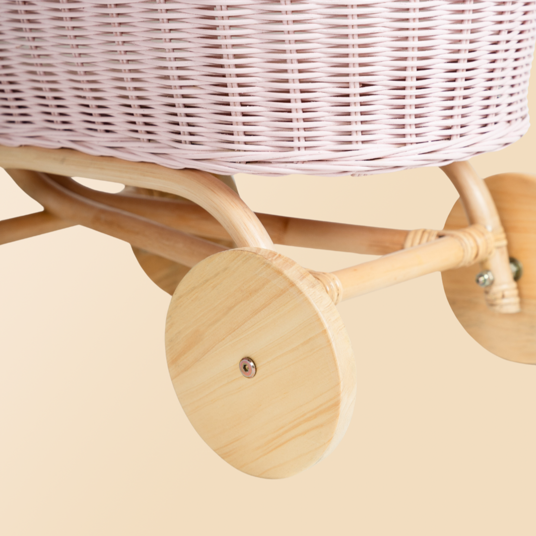 Handcrafted - Colette Doll Stroller (Pink) - Rattan Wicker