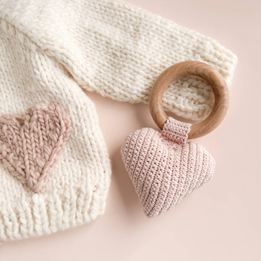 Teether Heart Cotton Crochet Rattle Baby Toy Spring Summer