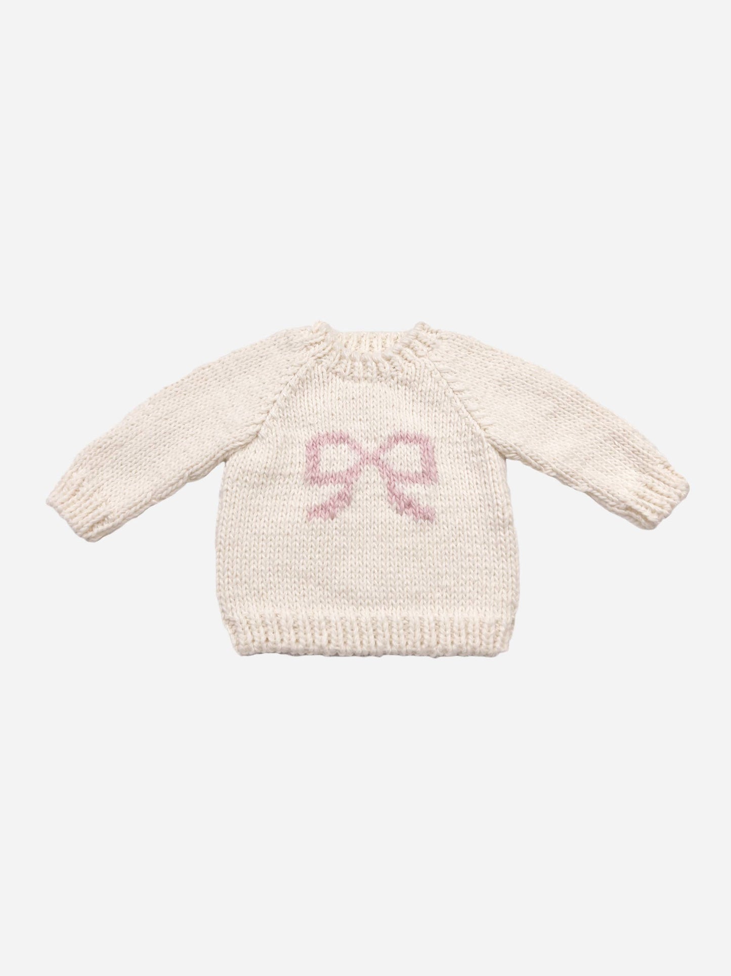 Bow Sweater White Pink Baby Kid Girl Pullover Apparel: XS; 6-12M