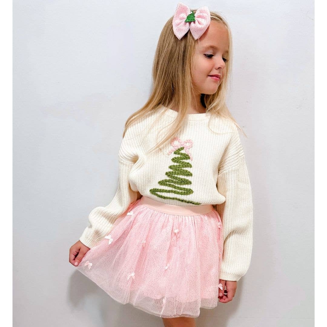 Christmas Tree Tulle Bow Clip - Hair Bows - Holiday