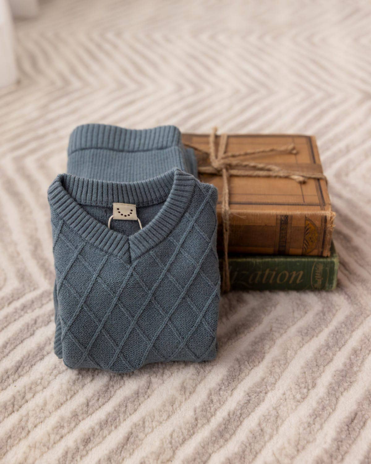 Romeo Mixed Knit Pullover 2 Pc Set: Blue / 12 Months