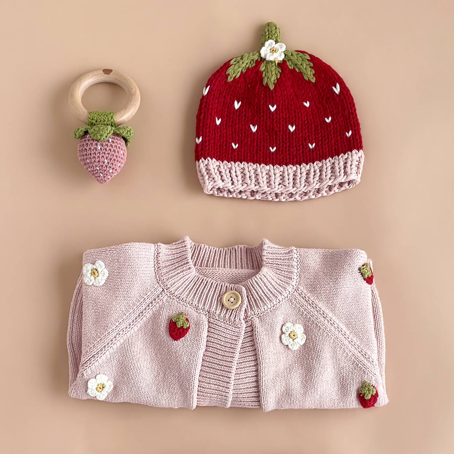 Cotton Strawberry Flower Cardigan, Blush Baby Sweater Summer: 6-12m