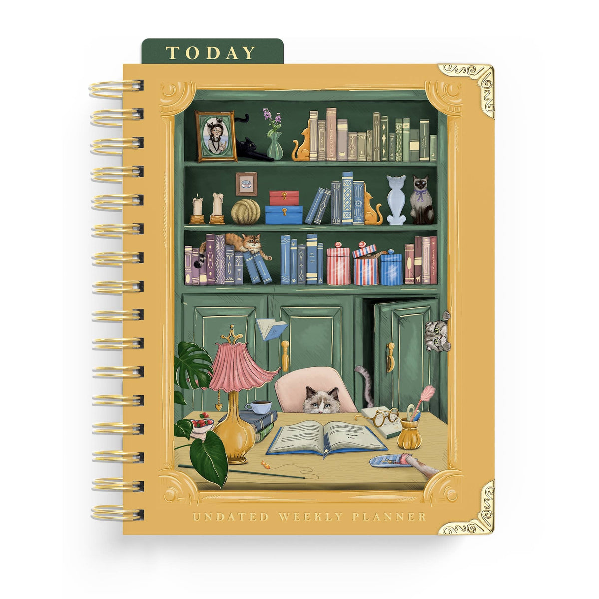 Cat Library Undated Weekly Medium Spiral Planner