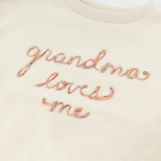 "grandma loves me" Ruffle Slouch Sweatshirt - Natural