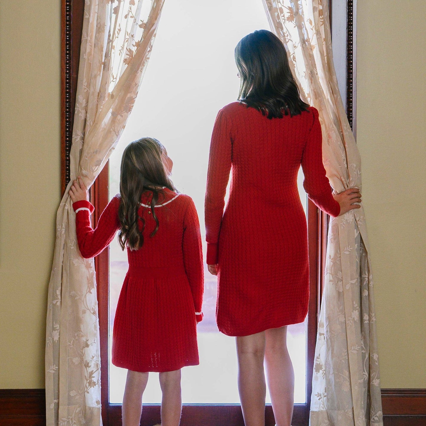 Organic Mock Neck Cable Sweater Dress: Red Cable / 3