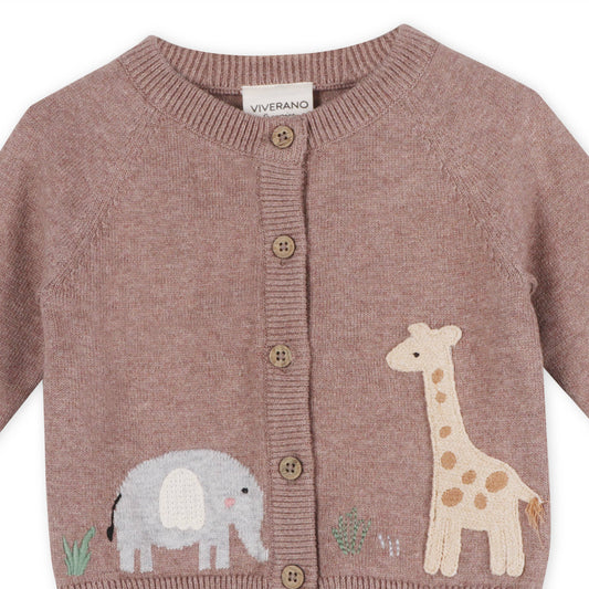 Giraffe Elephant Baby Cardigan Sweater (Organic) - Cafe Latte