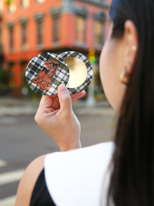 Hand-painted Coquette Puppy Compact Mirror | Eco-Friendly