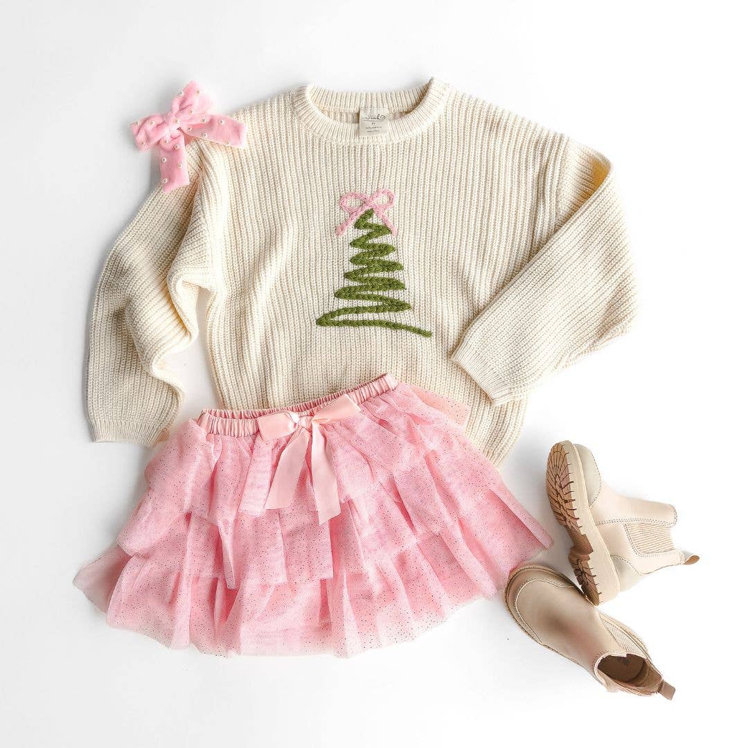 Coquette Christmas Tree Knit Sweater - Kids Clothing Holiday: 18-24M