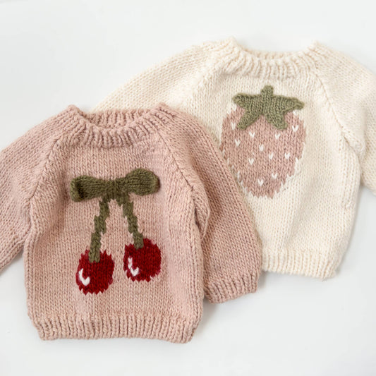 Strawberry Pullover Sweater Baby Kid Fall Winter Fruit: Cream / S 12-24m