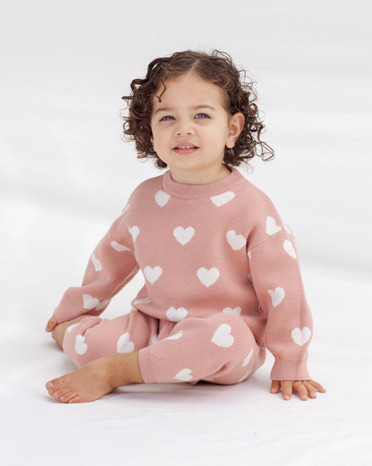 Heart Knit Sweater Pink
