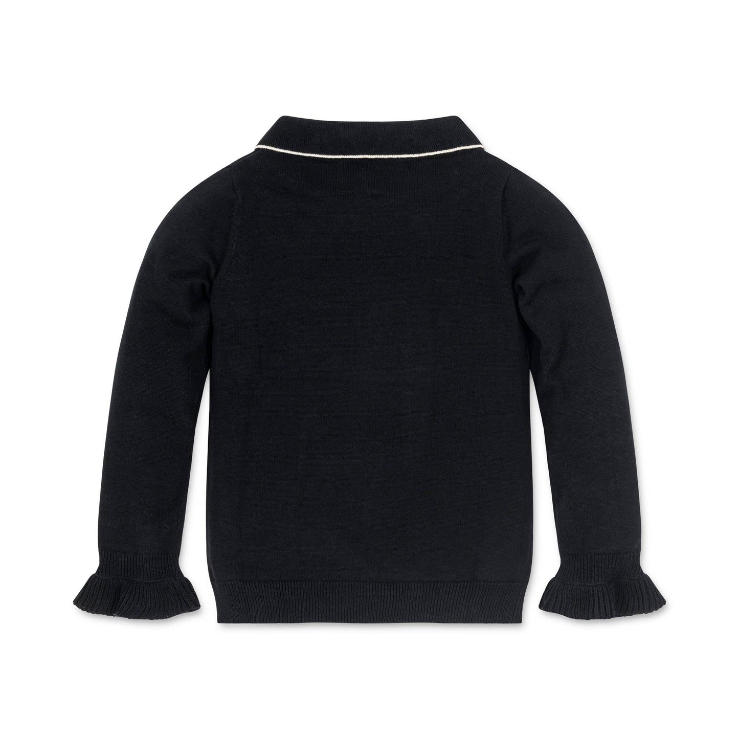 Ruffle Cuff Collar Sweater: Black with Ivory Tipping / XX-Small