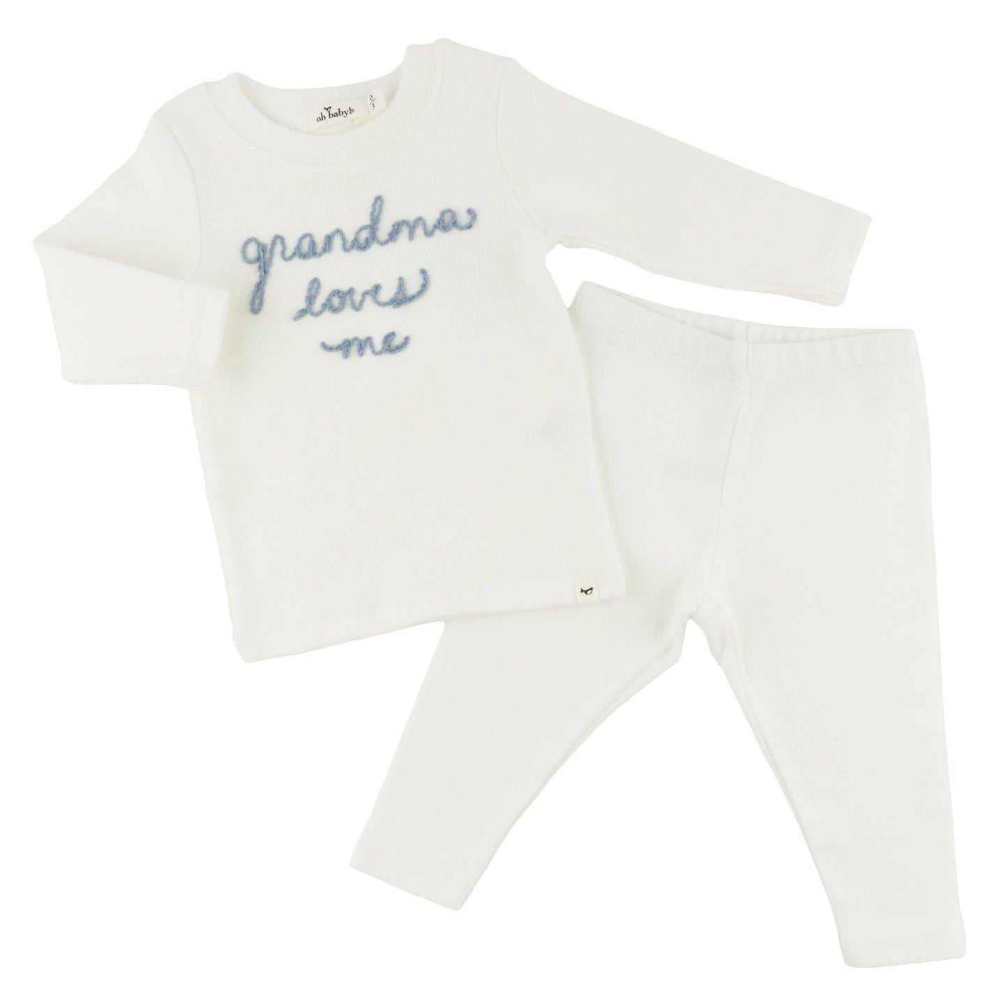 Oh baby! Two Piece Set - "grandma loves me" Fog Embroidered - Cream: Cream / 3-6 mo