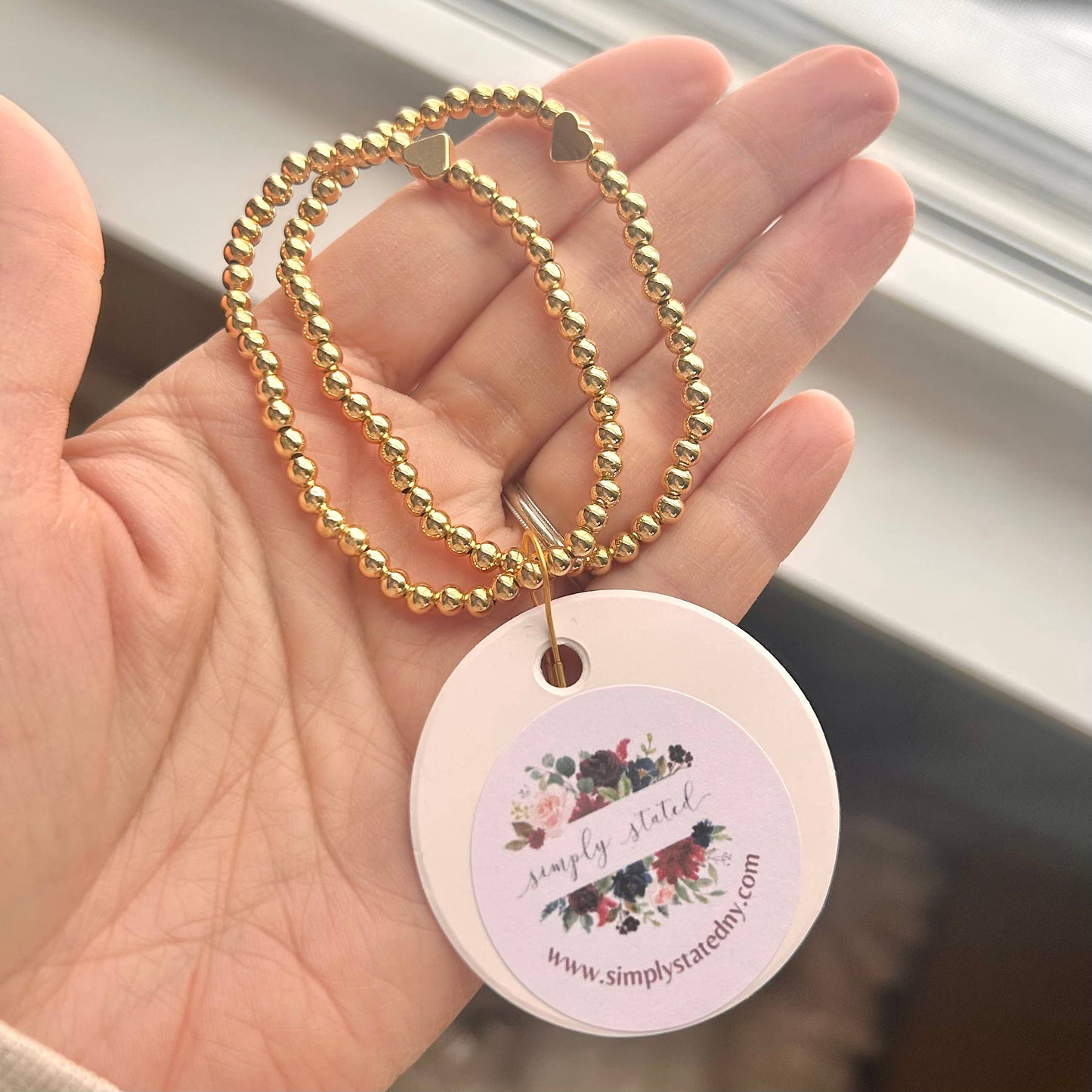 White Pearl and Gold Heart Mommy and Me Bracelet Set