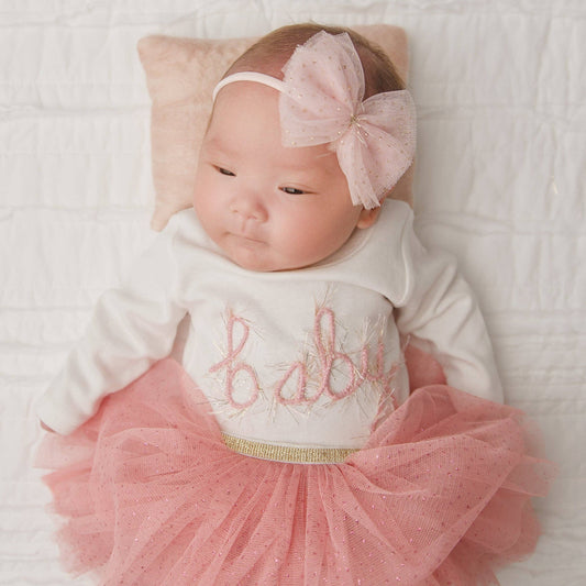 Light Pink/Gold Glinda Bow Nylon Headband