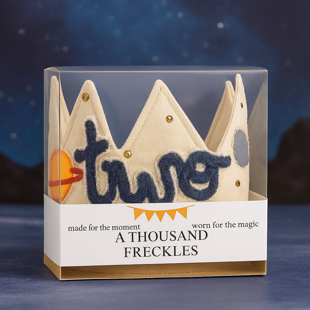 Handmade ‘Two’ Birthday Crown – Watercolored Planets