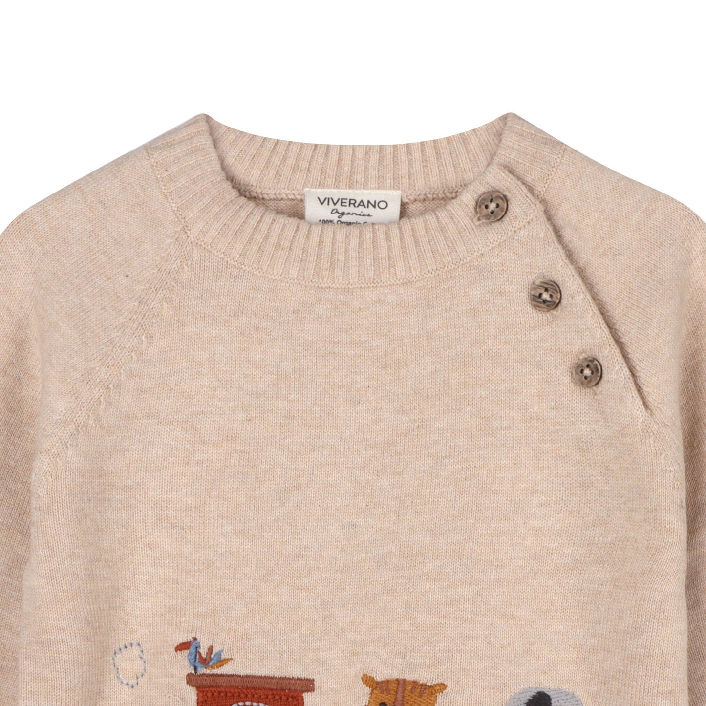 Animal Train Applique Sweater Knit Baby Pullover Organic: Oatmeal Heather / 18-24M