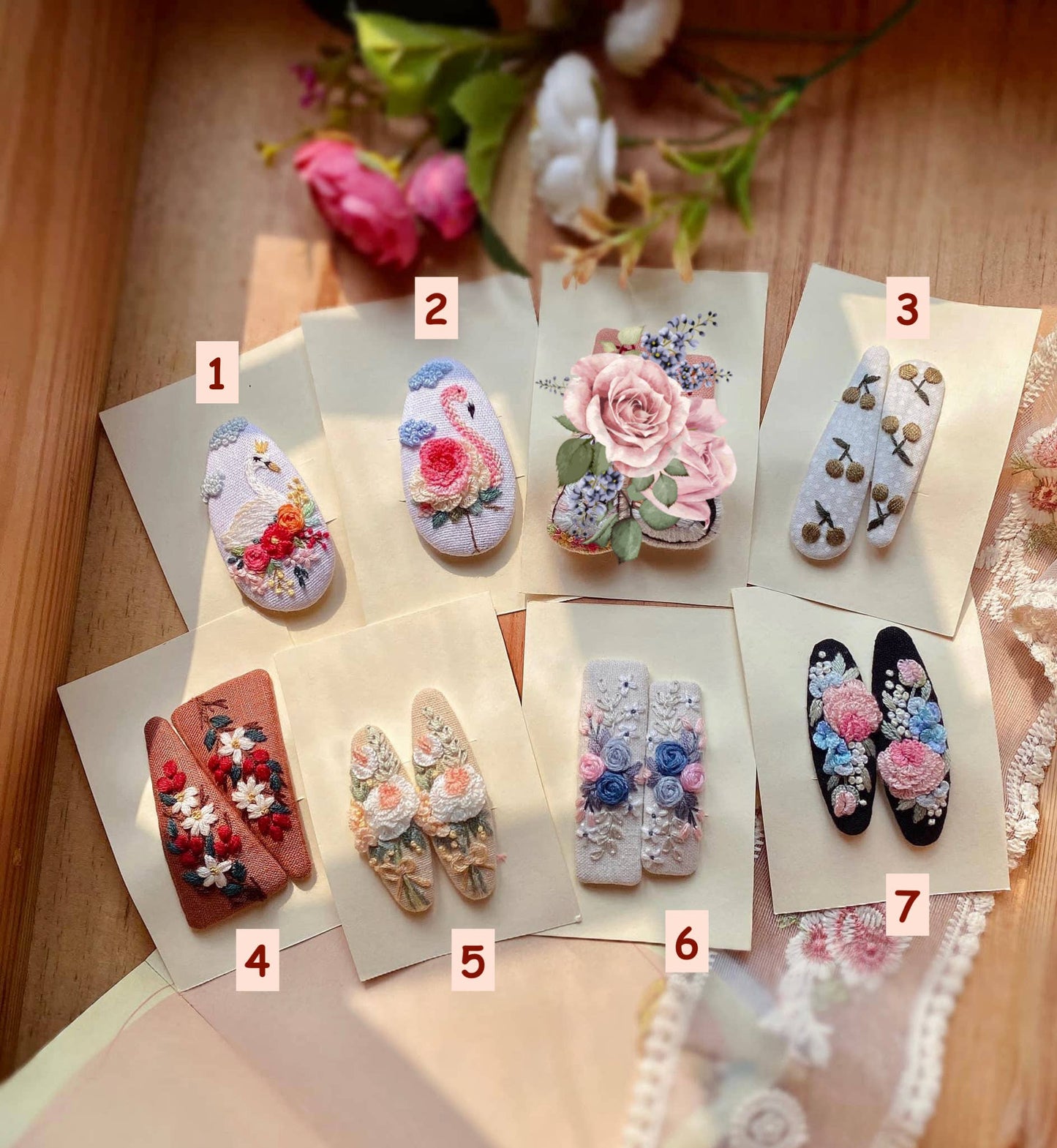 3D Floral Embroidered Hair Barrette, Kylie Collection: 5. White rose bouquet