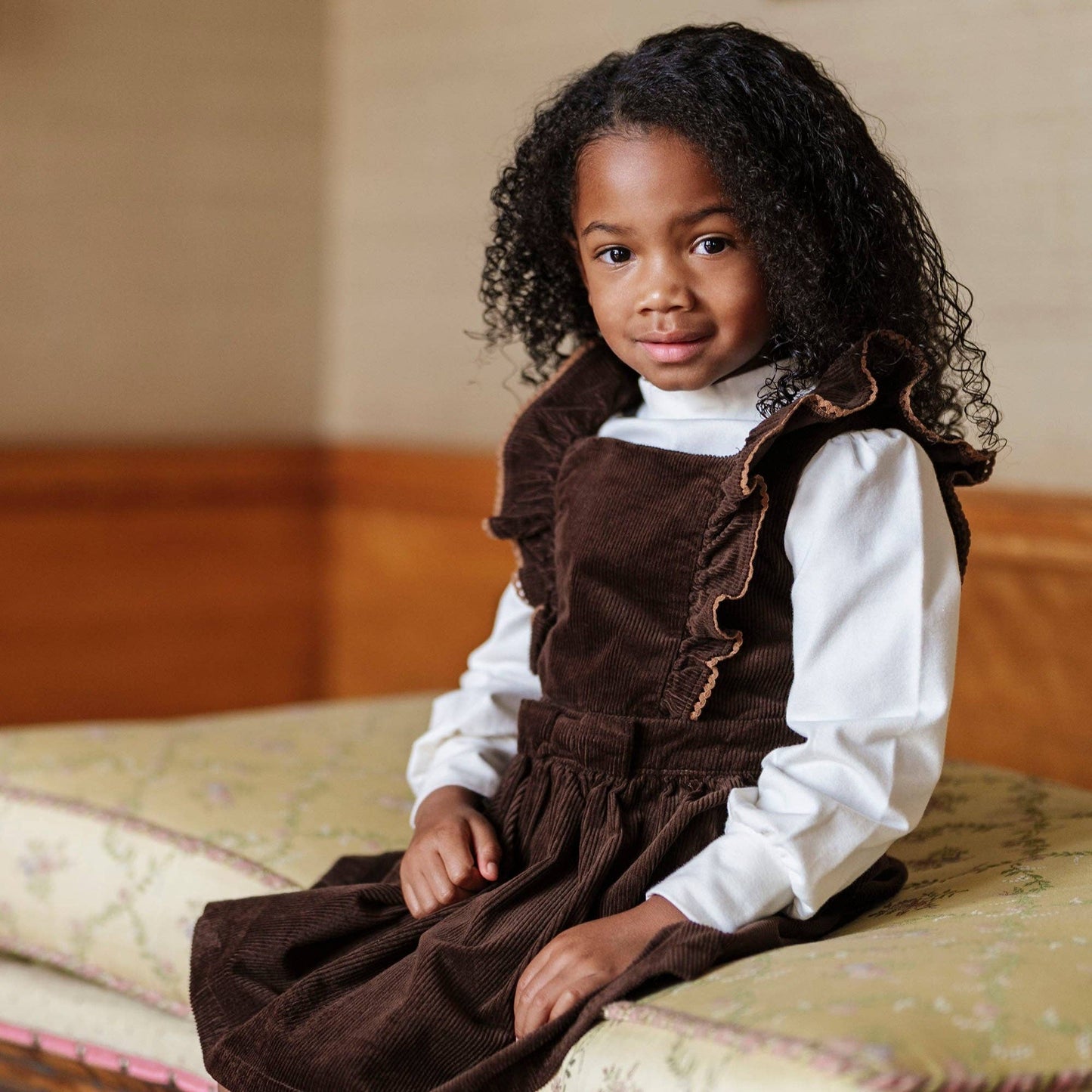 Organic Corduroy Ruffle Jumper: Chocolate / 3