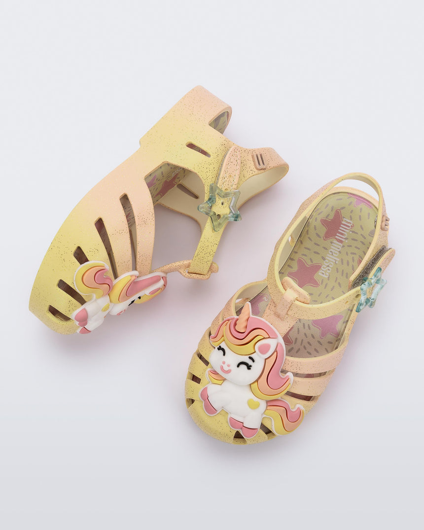 Mini Melissa Possession Unicorn Baby Sandals: Yellow/Pink