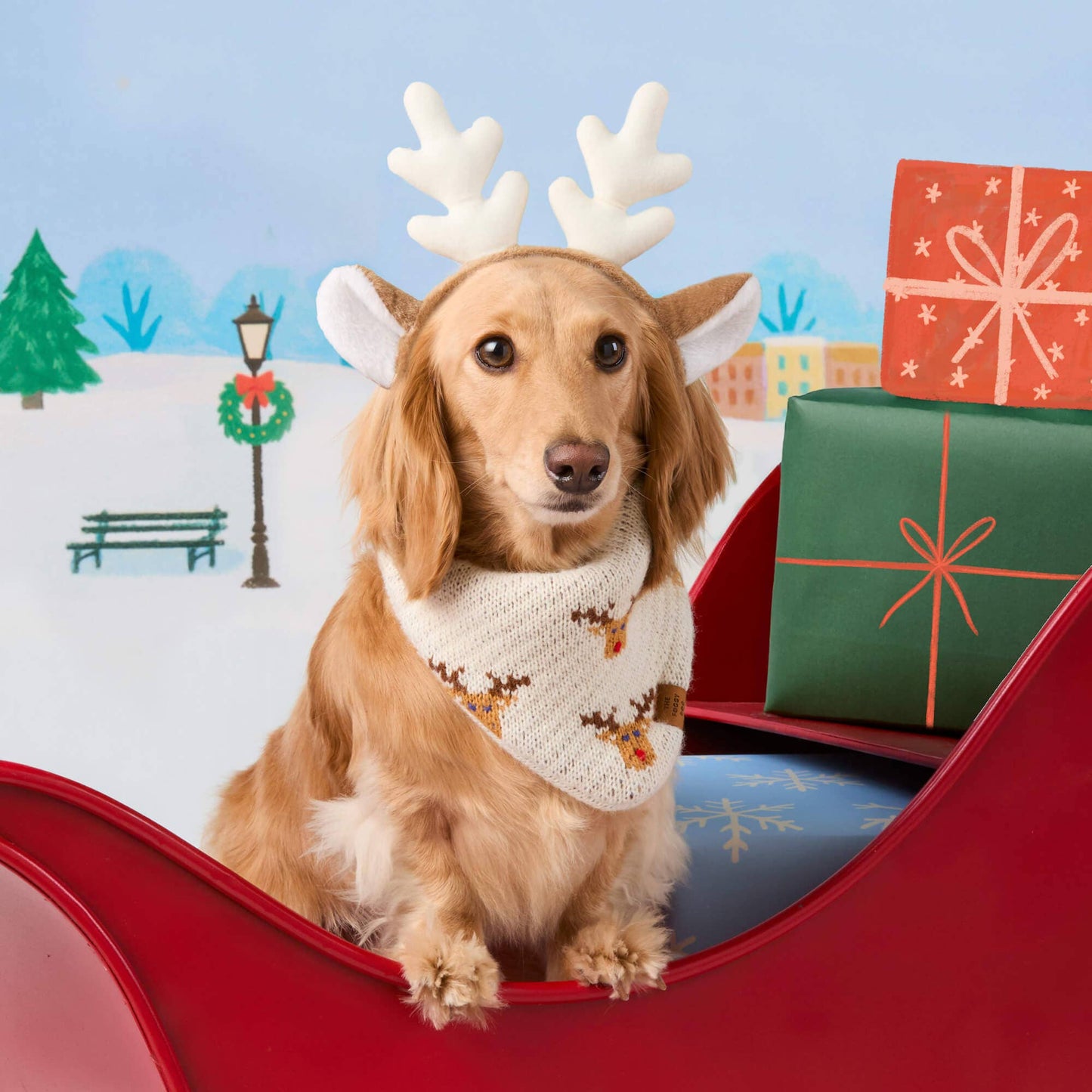 Reindeer Knit Dog Bandana: Medium