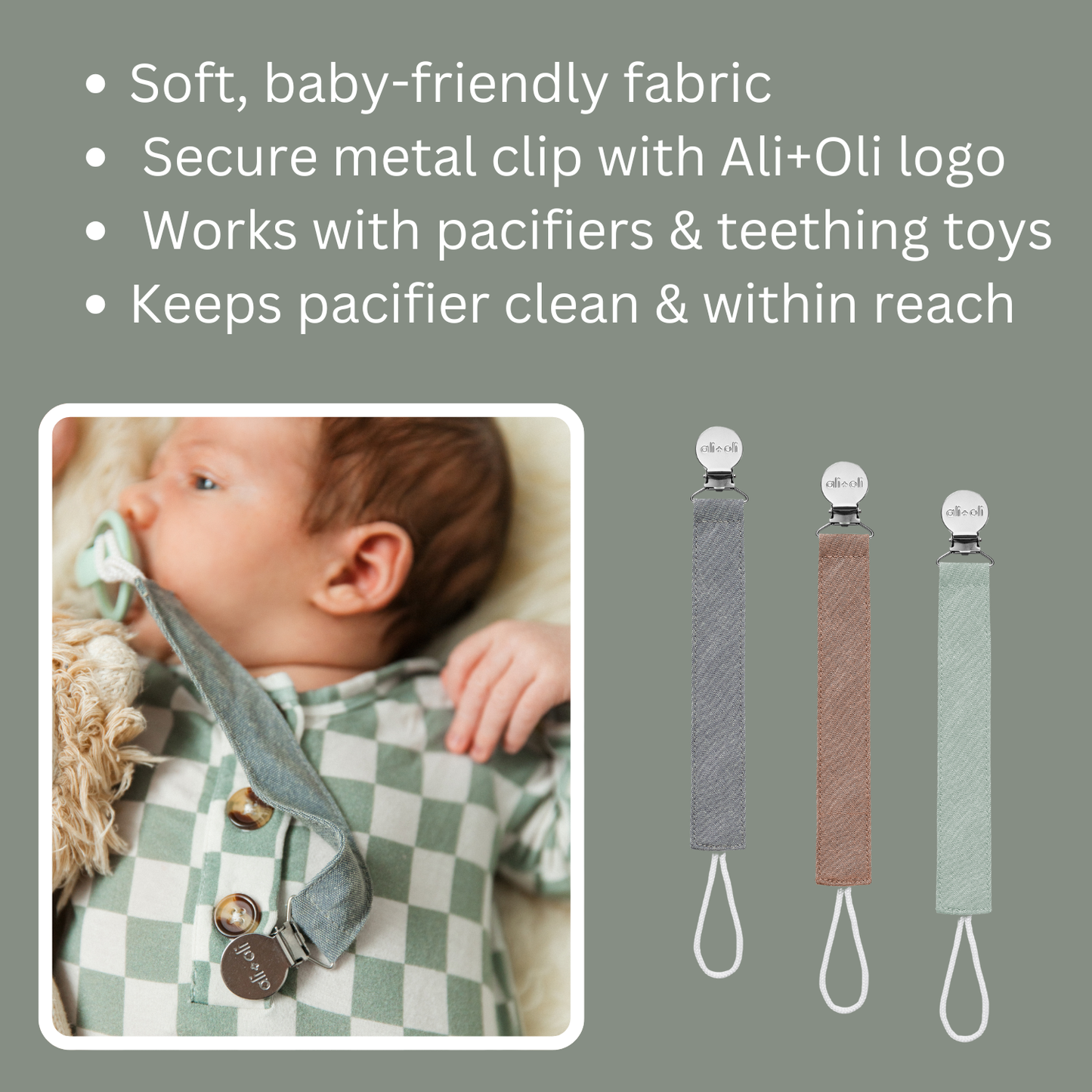 Ali+Oli Linen Pacifier Clips (set of 3)