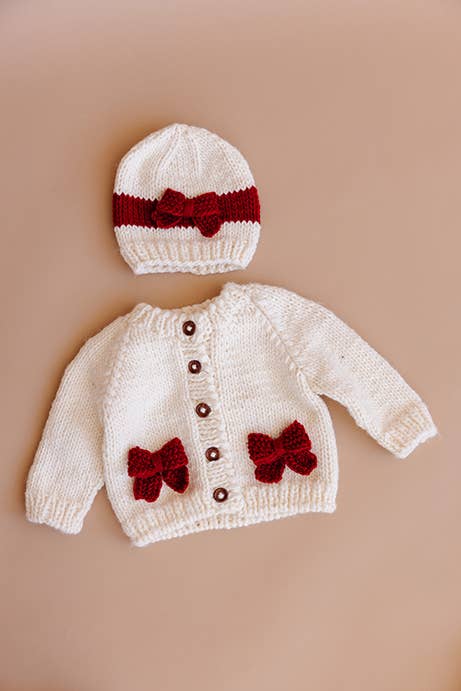 Red Bow Cardigan Kids Baby Sweater Christmas Holiday Love: XS; 6-12M