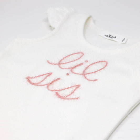 "lil sis" Pink Sparkle Emb Cotton Baby Rib FS Tank