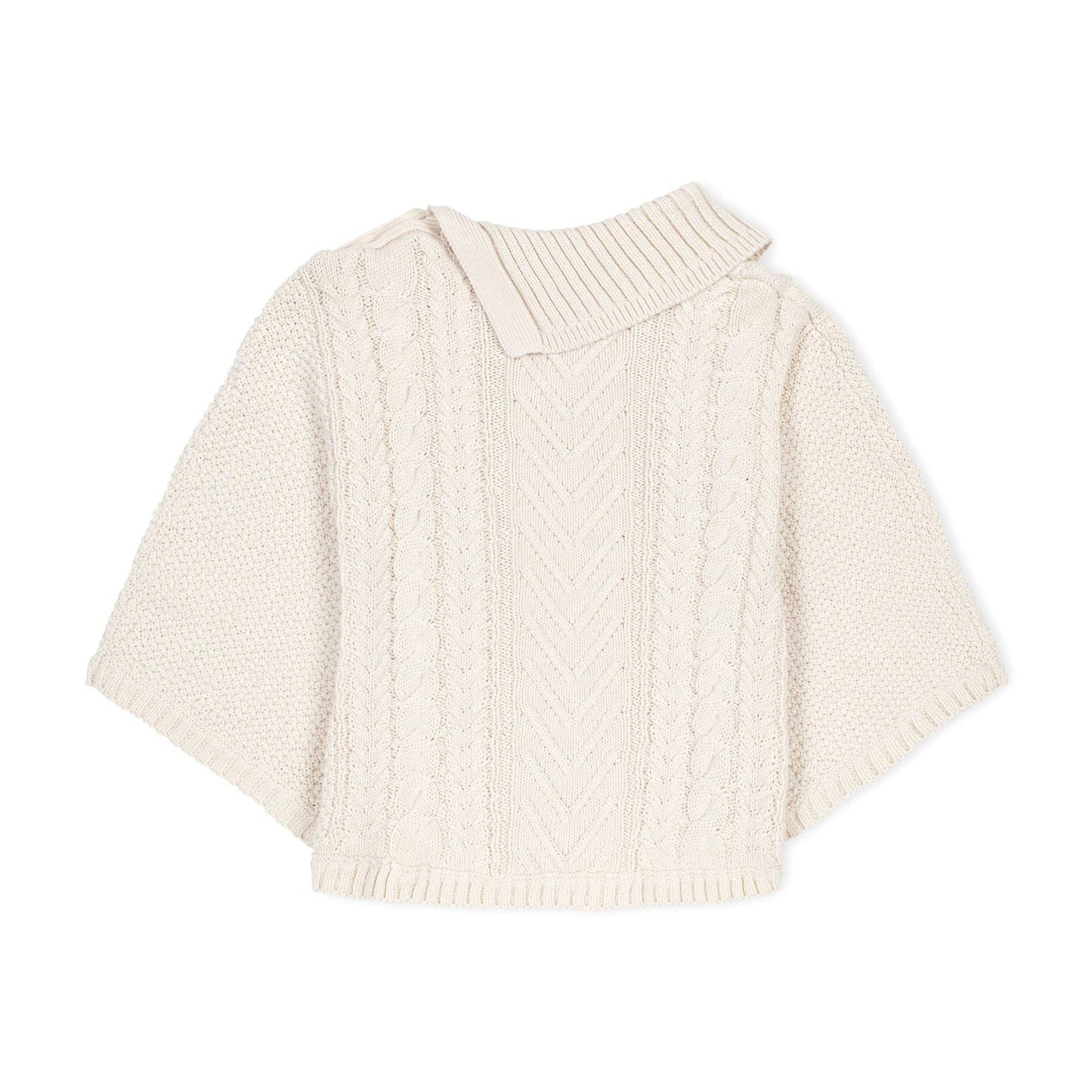 Organic Split Collar Sweater Cape: Ivory Center Cable / XX-Small