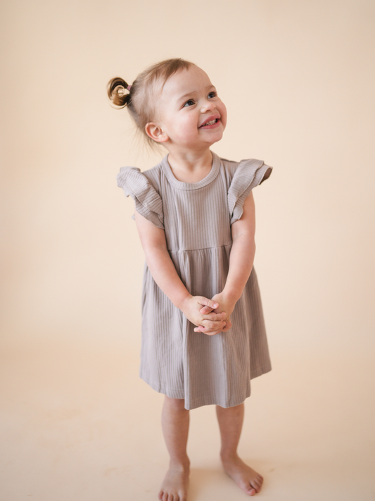 Organic Cotton Ruffle Dress | Mushroom