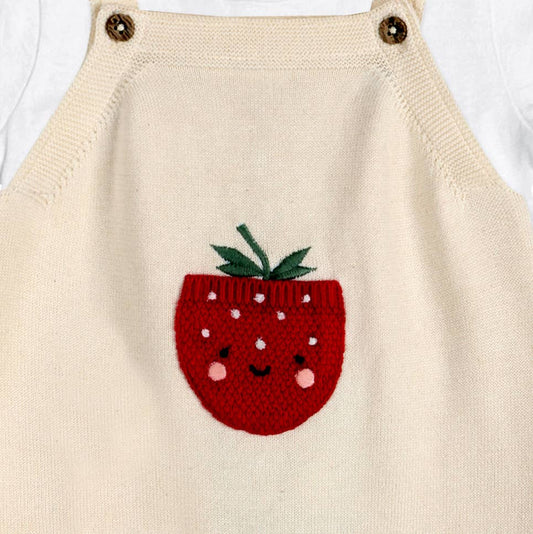 Strawberry Pocket Baby Knit Shortall Set (Organic Cotton)