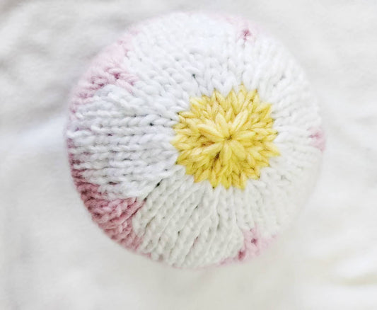 Flower Hat Pink White Baby Kid Girl Beanie Fall Accessories : S; 6-24M