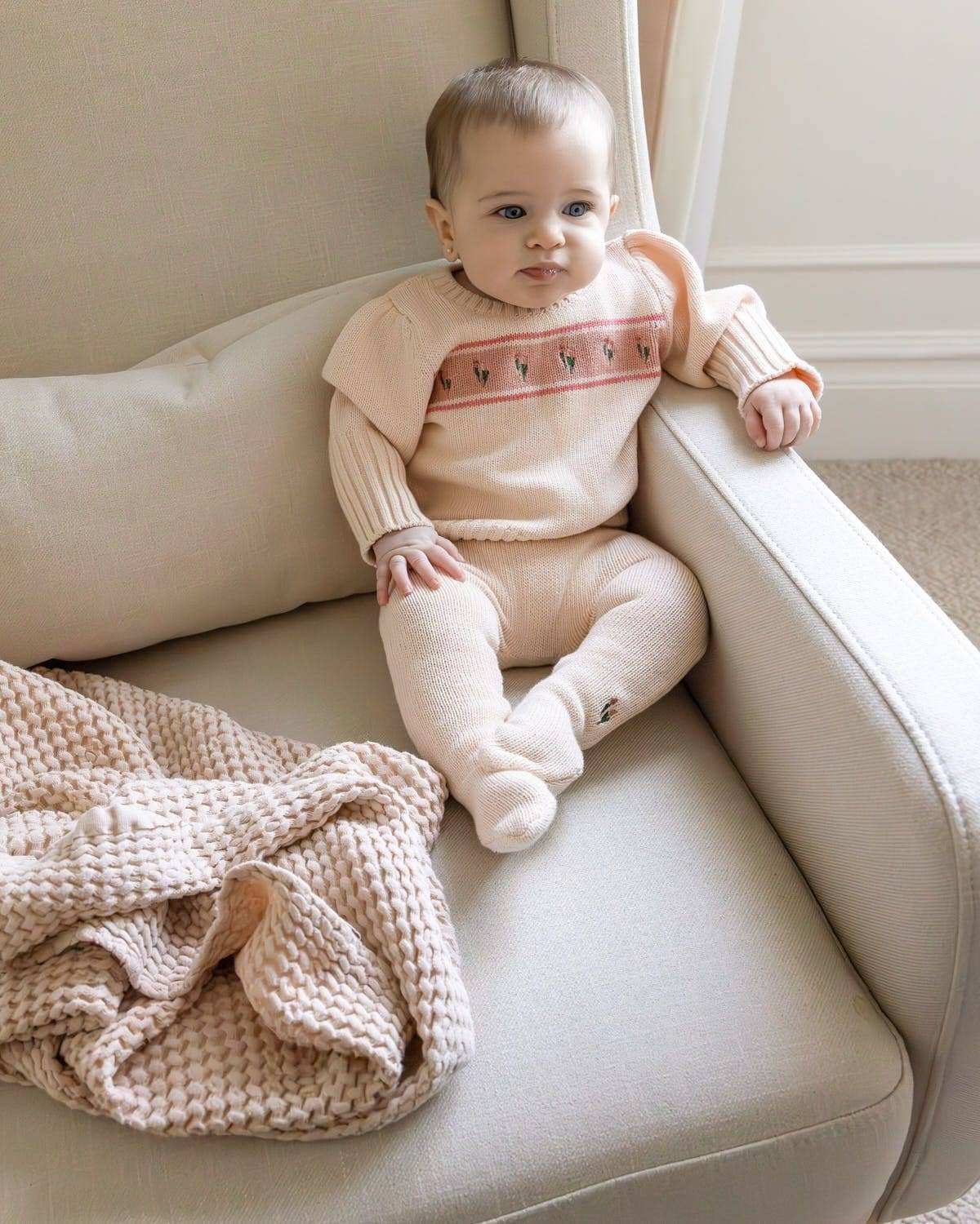 Tiptoe Through The Tulips 2 Pc Knit Legging W Feet Cover Set: Pink Multi / 6-M