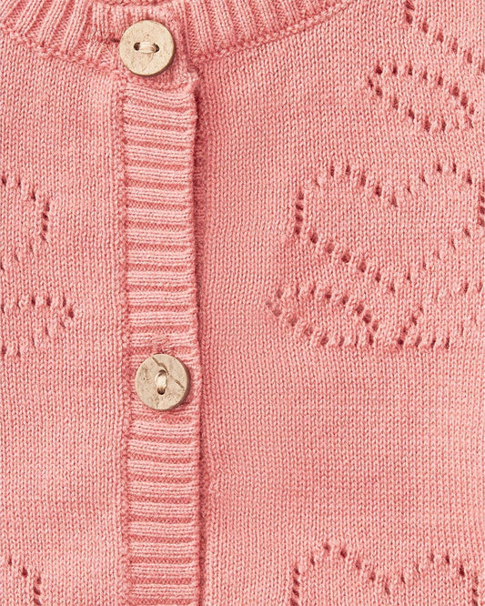 Heart Cardigan: Rose Pink / 6-M