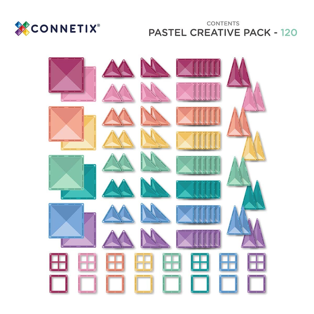 CONNETIX Magnetic Tiles Pastel Creative Pack, 120 Pieces