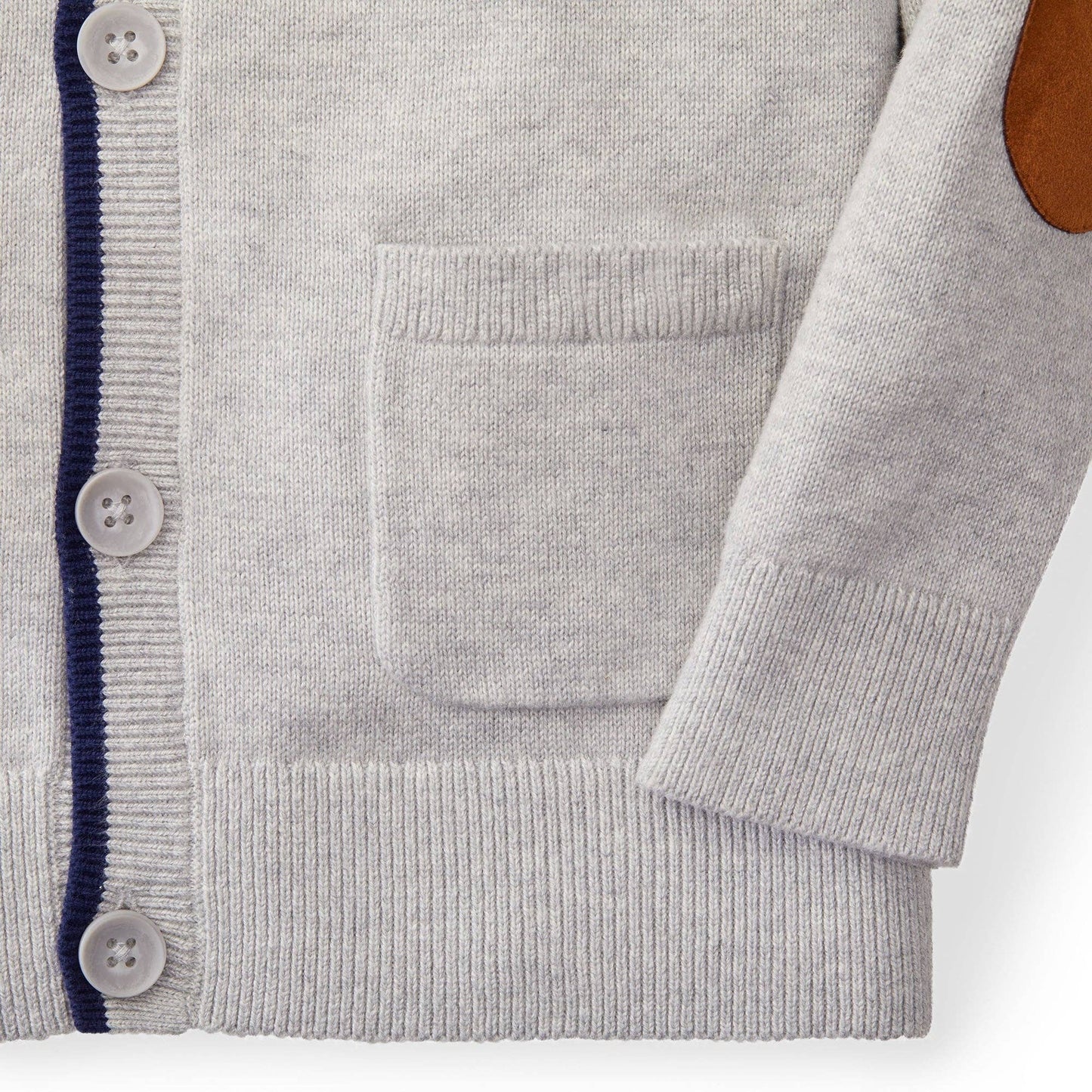 Tipped Cardigan with Elbow Patches - Baby: Light Gray Heather with Navy / 6-12 Months