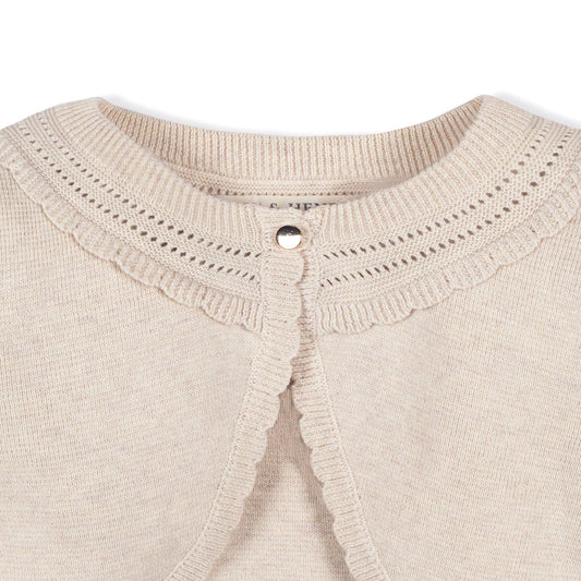 Organic Cropped Special Cardigan - Baby: Light Oatmeal Scallop