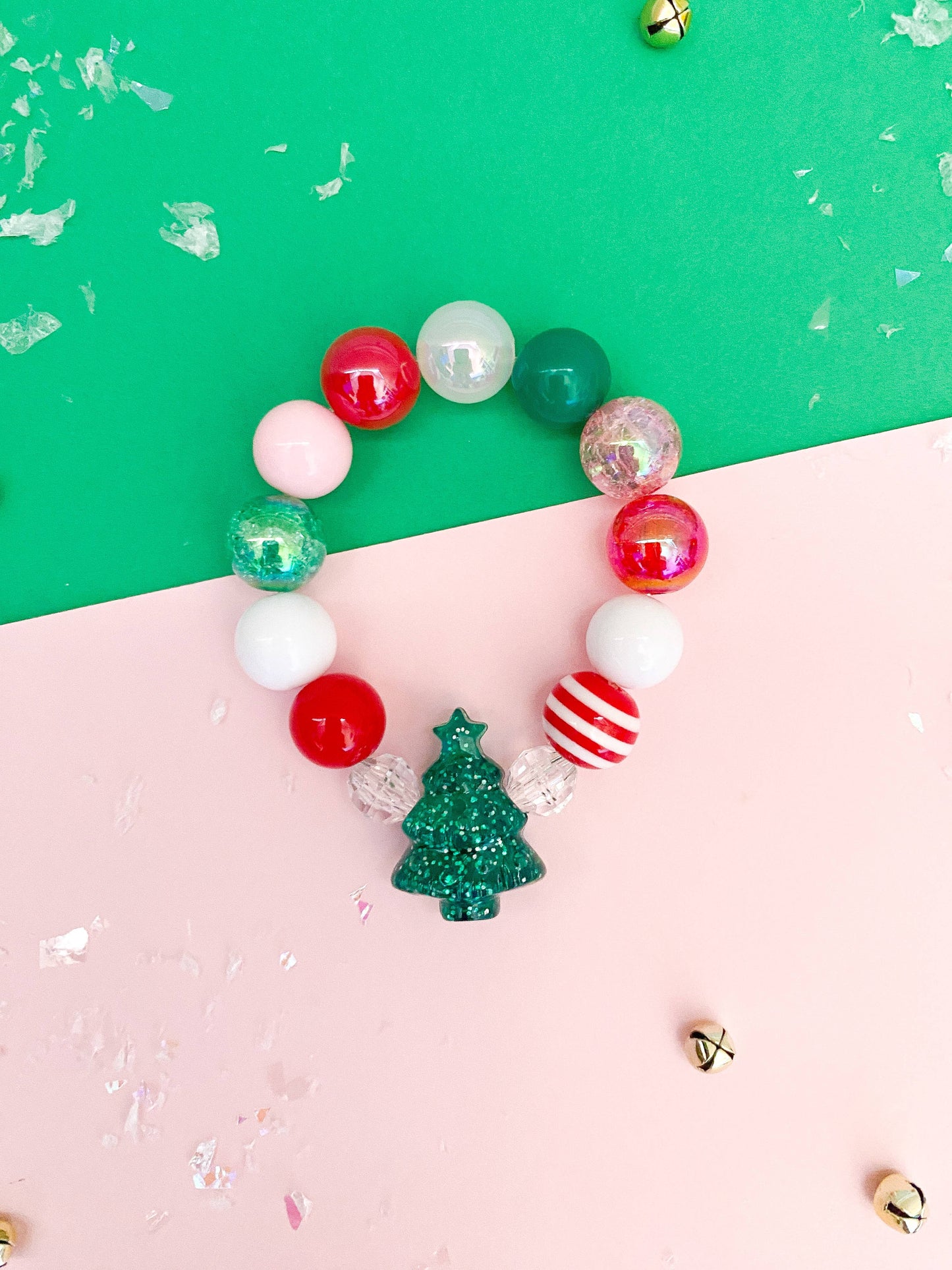 Kids Christmas Bracelet – Green Tree Holiday Beads