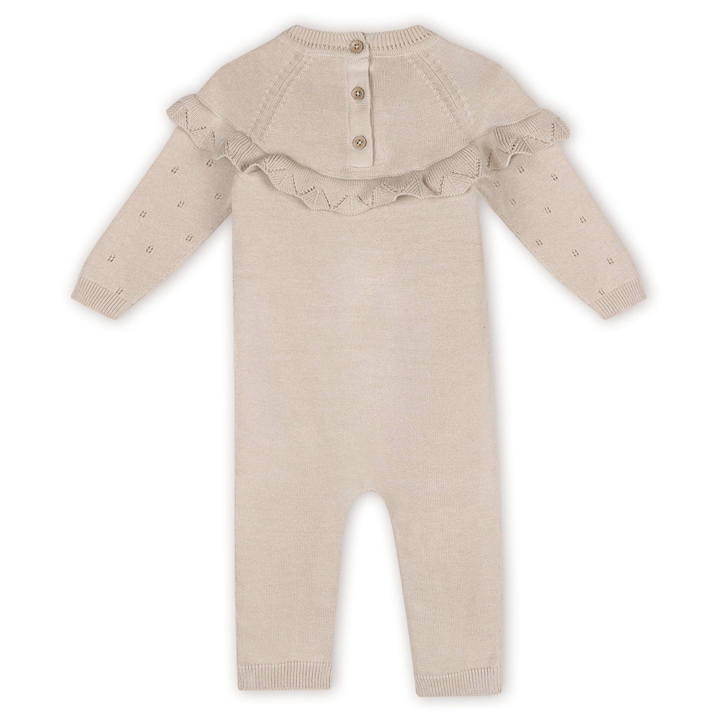 Florence Floral Embroidered Organic Pointelle Baby Jumpsuit: Stone / 12-18M