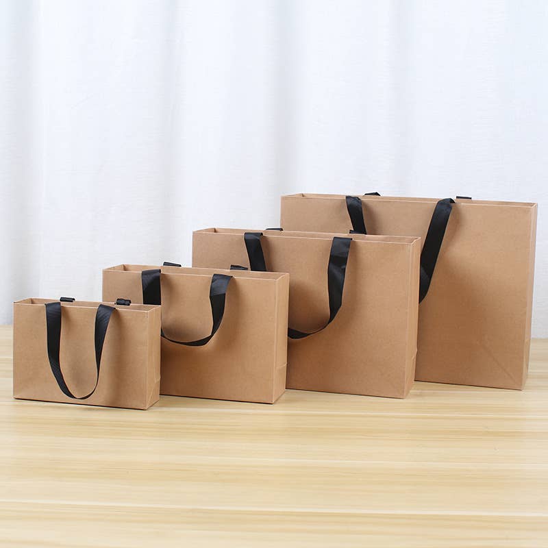 Premium Threaded Rope Kraft Brown Paper Gift Bag w/ tissue: Medium