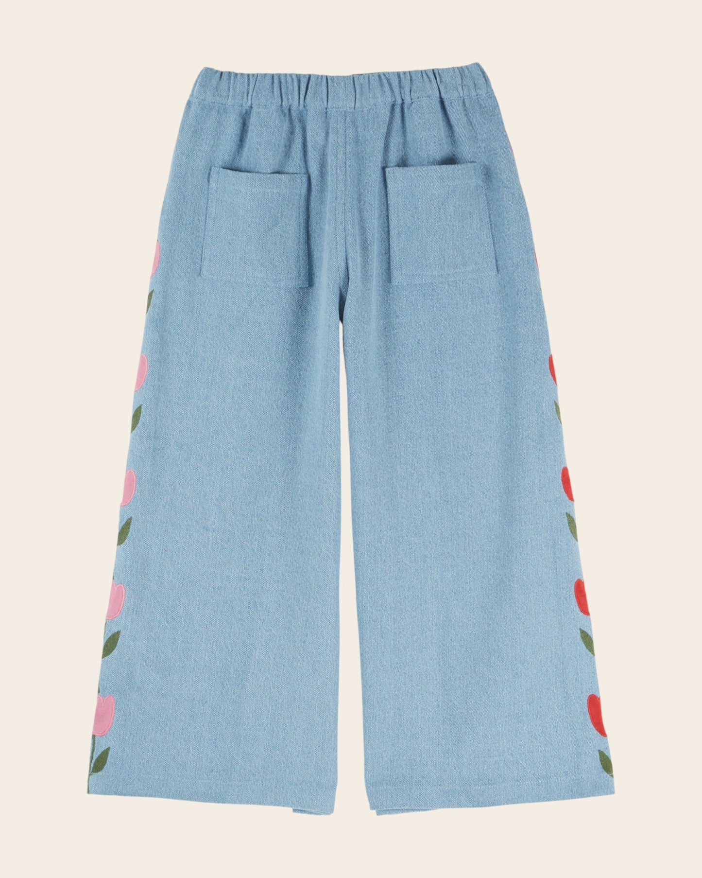 Trousers - Embroidered Tulip Faded Denim