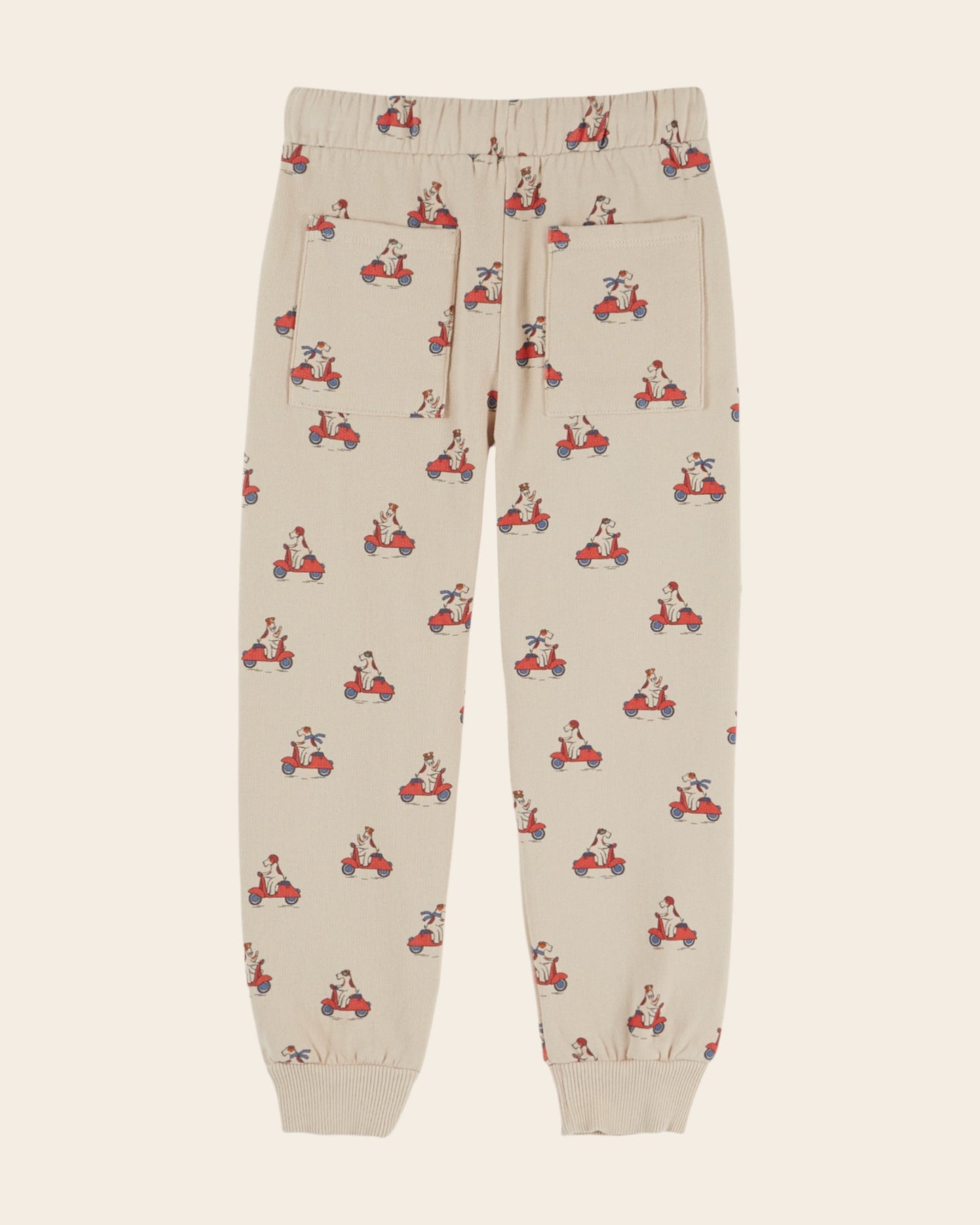 Joggers - Beige Scooter Dogs Print