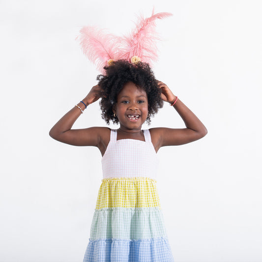 Multi Gingham Woven Girls Tiered Dress