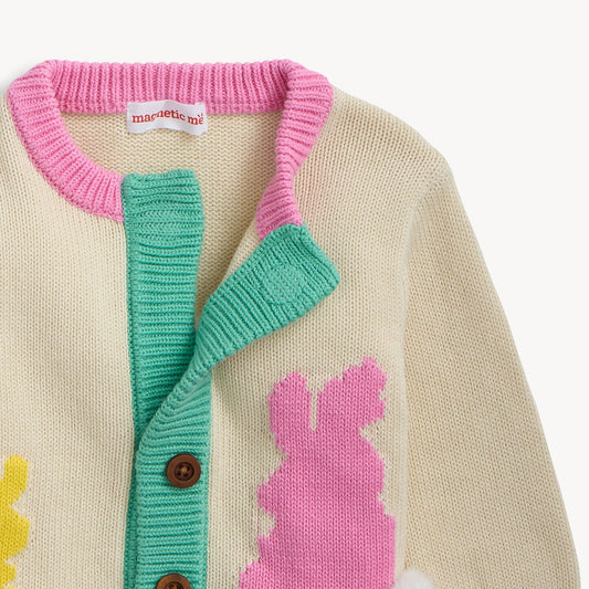 Magnetic Cardigan Cotton w Bunny, Pink Neck